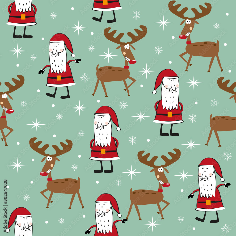 seamless-pattern-for-christmas-cute-reindeer-and-santa-claus-good-for-wrapping-paper-textile-print-wall-paper-poster-card-or-decoration-stock-vector-adobe-stock