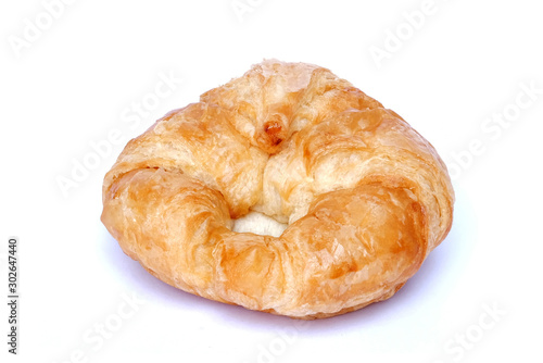 Close up of Croissant bread that isolated on a white background. Bakery for breakfast.