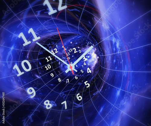 Time in space. Time machine. 3d rendrering illustration