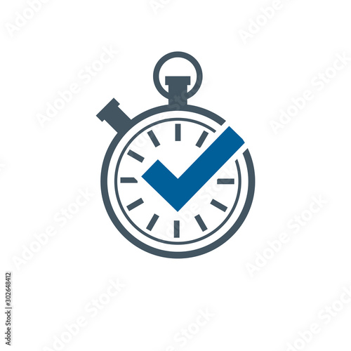Tick timer vector icon. Timer done. Check time idea icon. Stock Vector illustration isolated on white background.