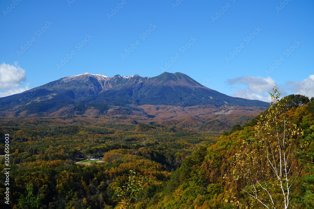 九蔵峠から眺めた御嶽山と紅葉