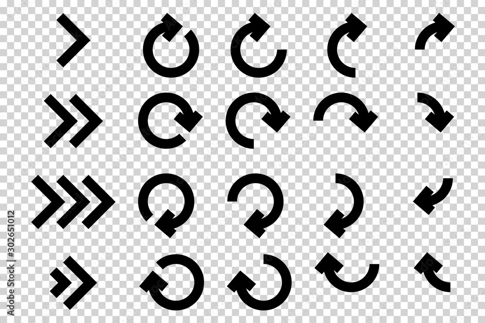Arrows vector. Flat balck arrows isolated on transoarent background.