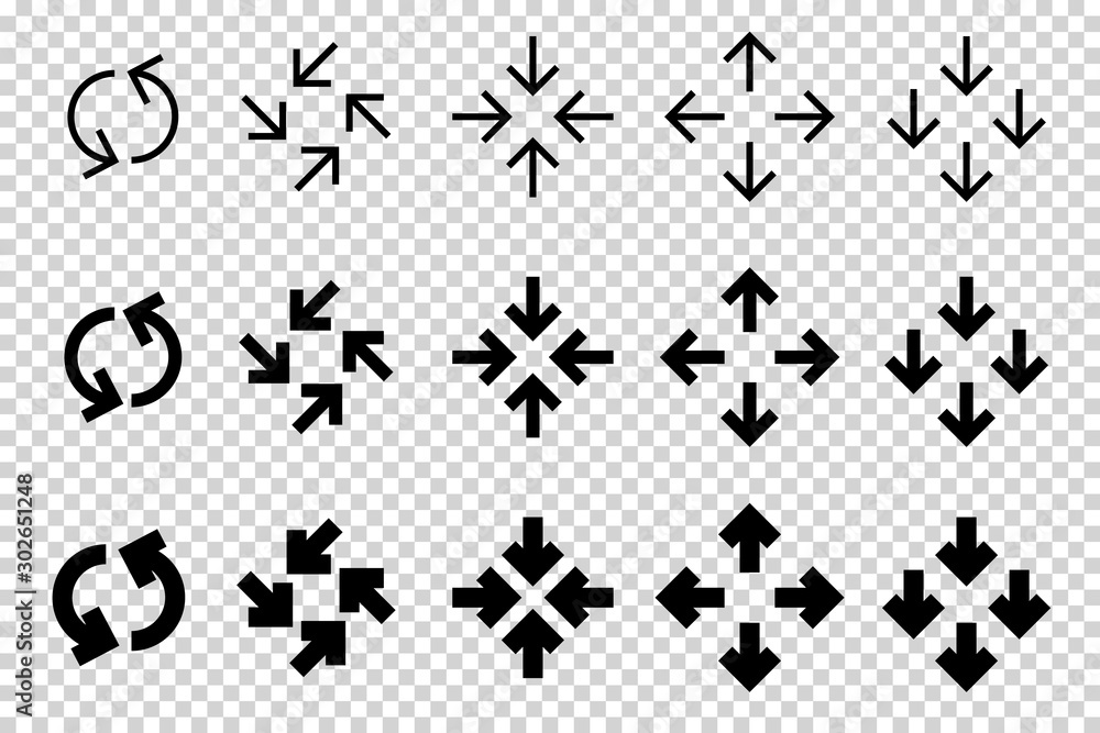 Arrows vector. Flat balck arrows isolated on transoarent background.