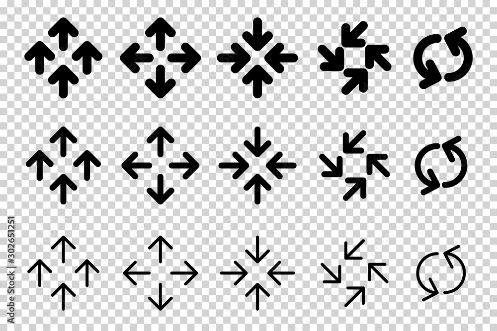 Arrows vector. Flat balck arrows isolated on transoarent background.