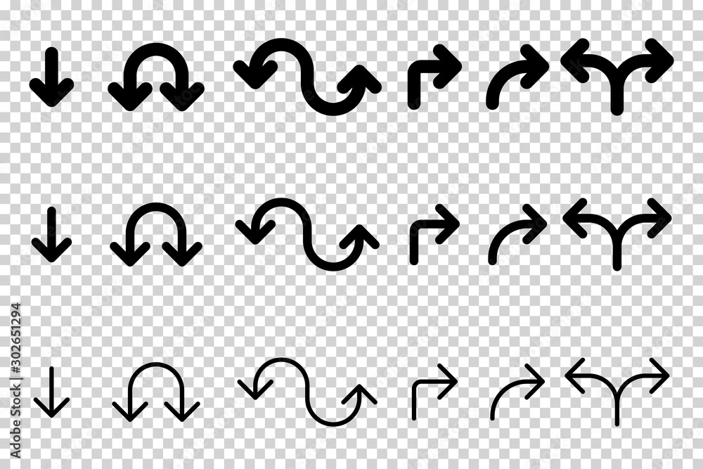 Arrows vector. Flat balck arrows isolated on transoarent background.