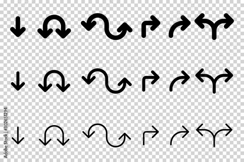 Obraz na płótnie Arrows vector. Flat balck arrows isolated on transoarent background. w salonie