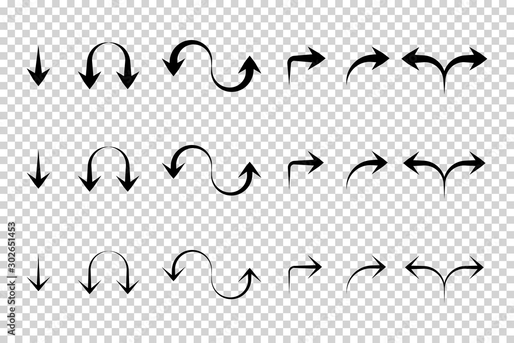 Arrows vector. Flat balck arrows isolated on transoarent background.