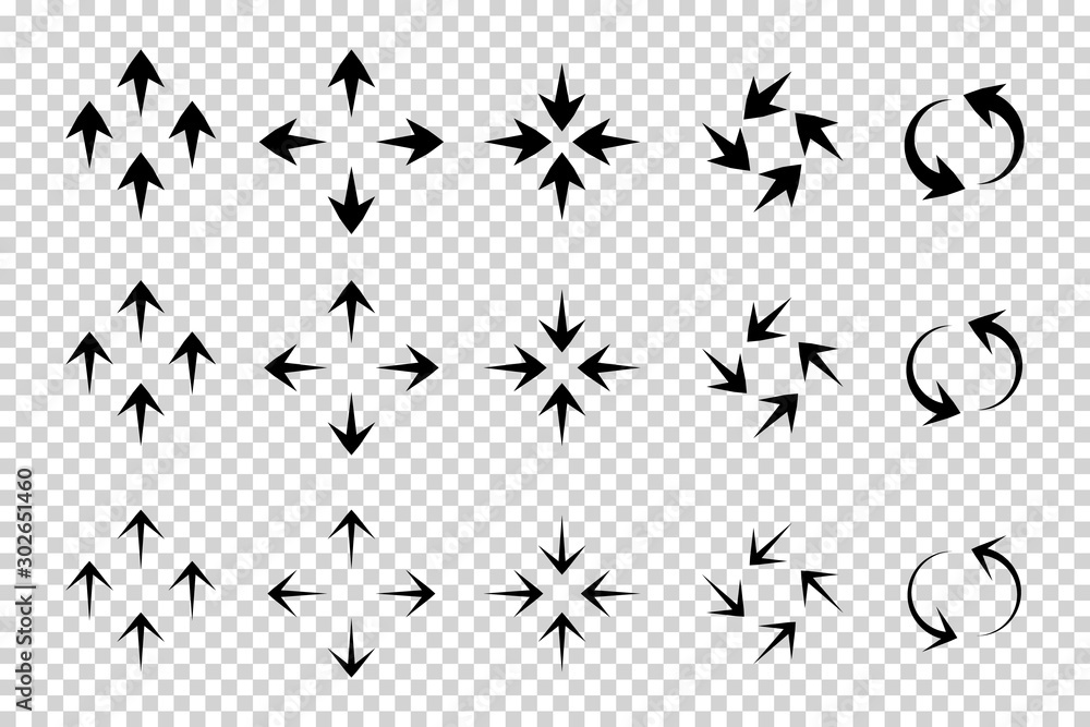 Arrows vector. Flat balck arrows isolated on transoarent background.