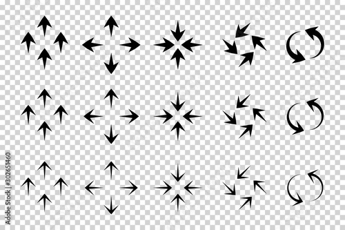 Obraz na płótnie Arrows vector. Flat balck arrows isolated on transoarent background. w salonie