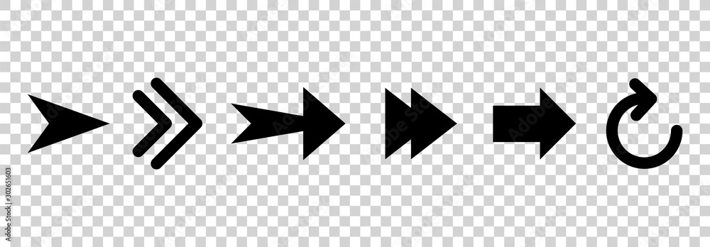 Arrows vector. Flat balck arrows isolated on transoarent background.