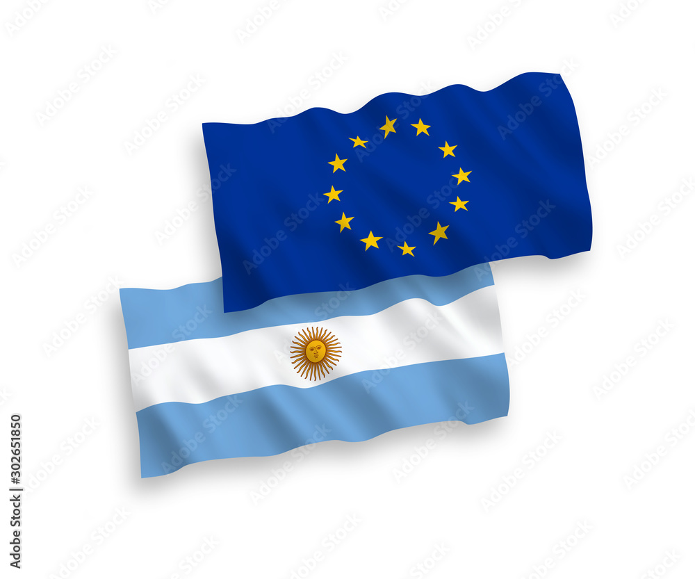 Flags of European Union and Argentina on a white background Flags of European Union and Argentina on a white background