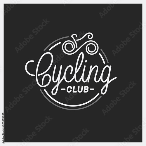 Cycling club logo. Round linear logo of bicycle