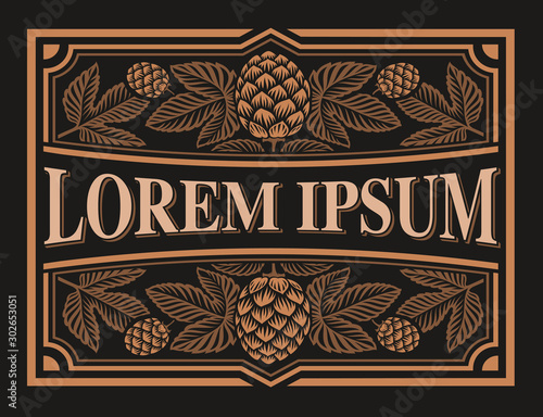 Vintage beer label with hop branches