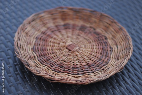 Plate made of Nito or Lygodium, a climbing fern. No to Plastic. Selective Focus.