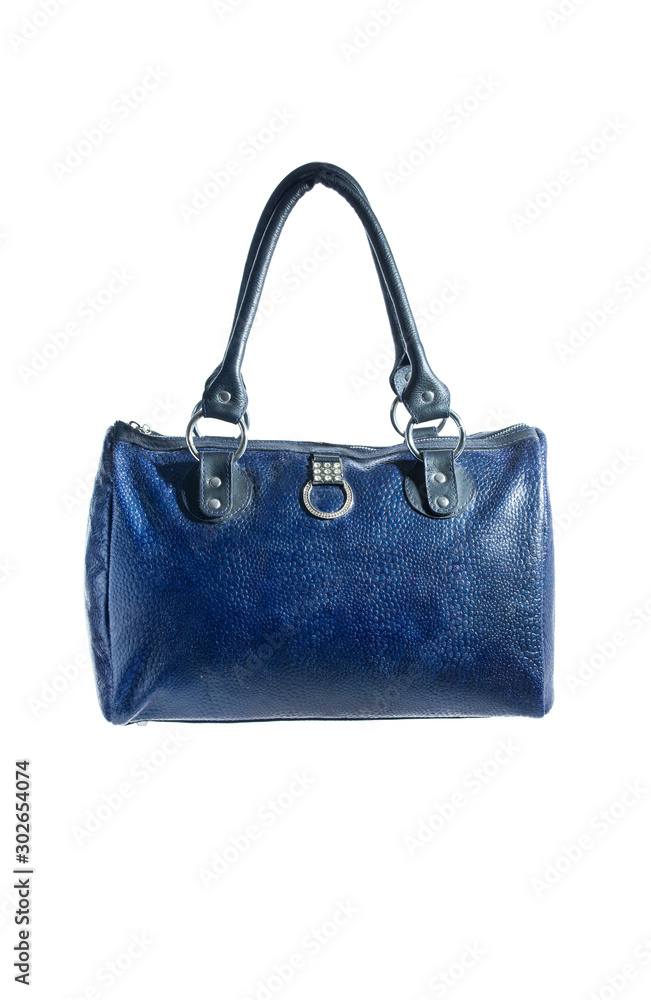 Beautiful leather travel bag in hands isolated on a white background. Beautiful leather travel bag in hands isolated on a white background.