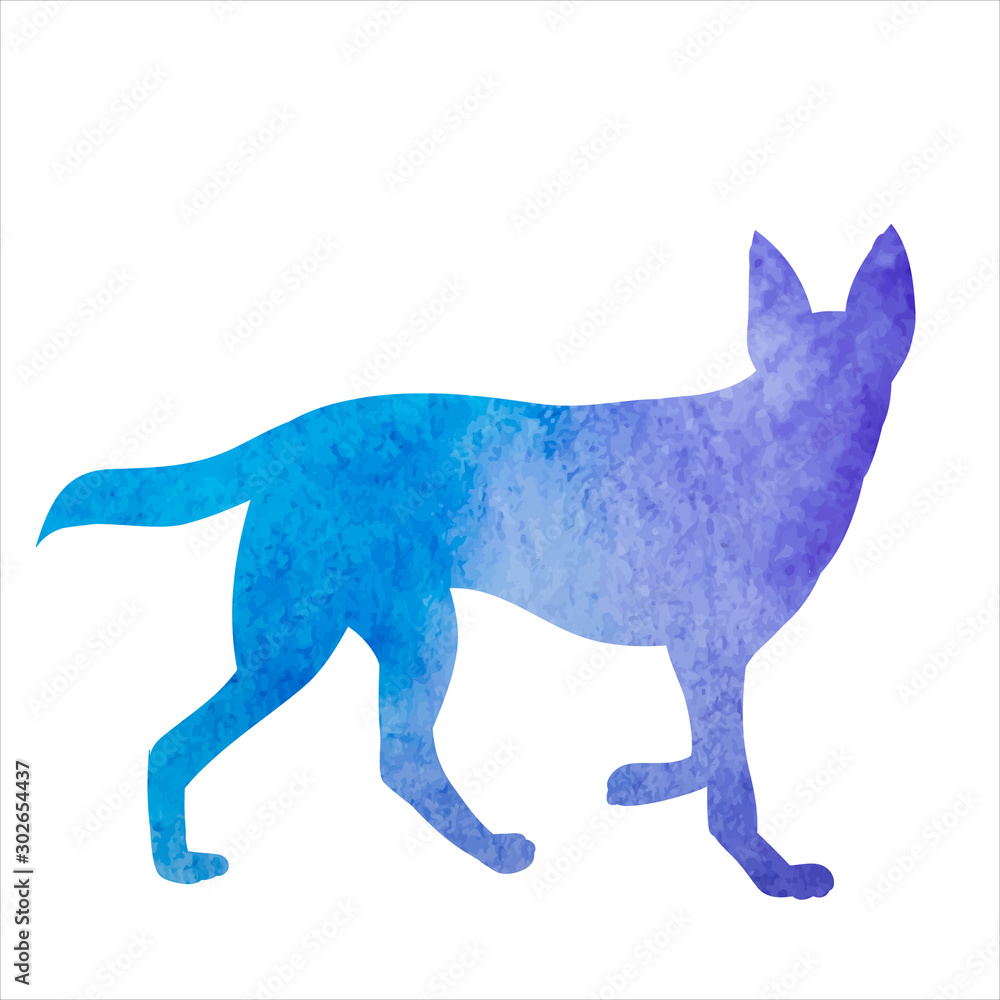 watercolor silhouette of a dog walking