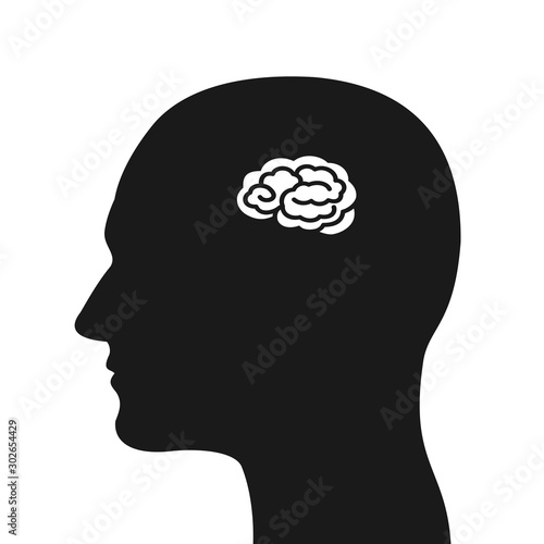 Man has small brain in the head - stupid and dumb person with low intellect, intelligence. Vector illustration. 