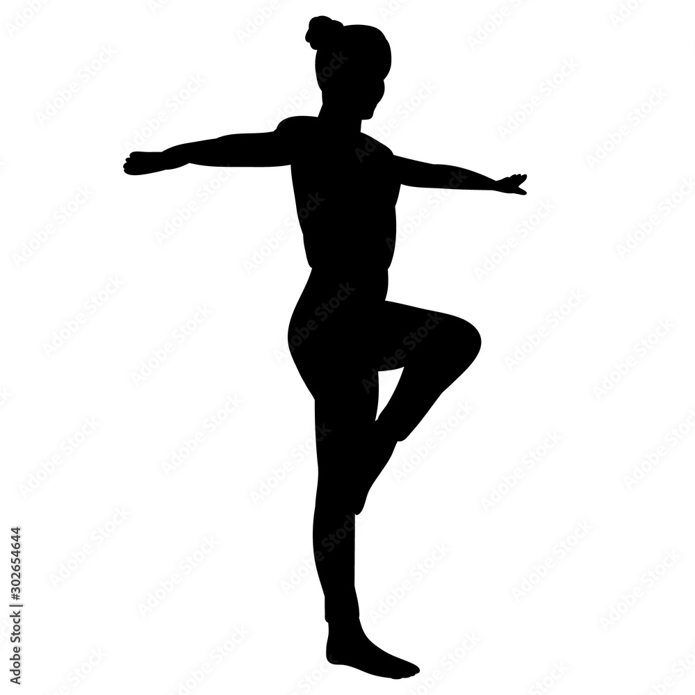 white background, black silhouette girl, woman dancing