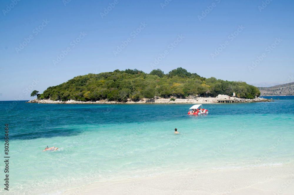 Beach on village Ksamil and  Islands of Ksamil  part of Albanian Riviera