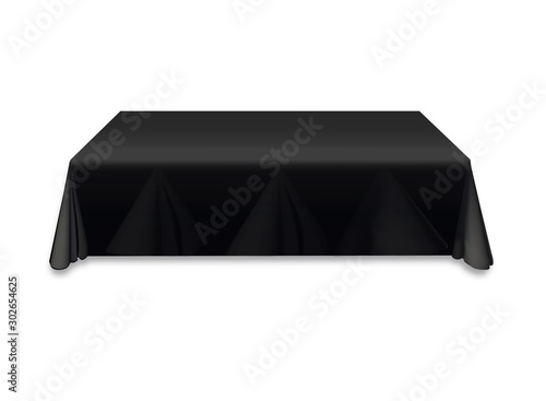 Black tablecloth on the table empty mockup. Isolated vector illustration on a light background.