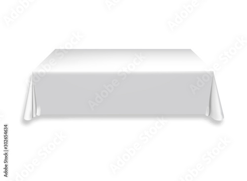 White tablecloth on the table empty mockup. Isolated vector illustration on a light background.