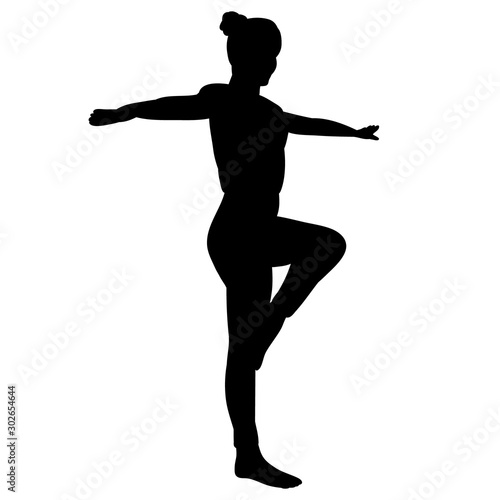 white background, black silhouette girl, woman dancing