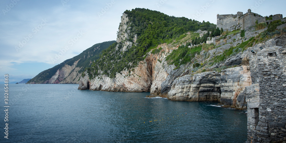 Portovenere Ligurie Italy. Coast and rocks. Mediterranean Sea