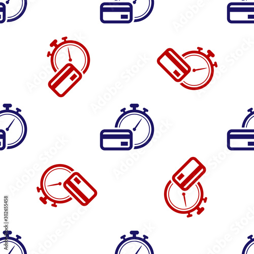 Blue and red Fast payments icon isolated seamless pattern on white background. Fast money transfer payment. Financial services, fast loan, time is money, cash back concept. Vector Illustration