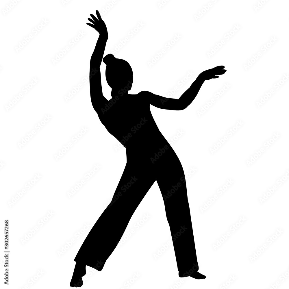 black silhouette girl, woman dancing, isolated black silhouette girl, woman dancing, isolated