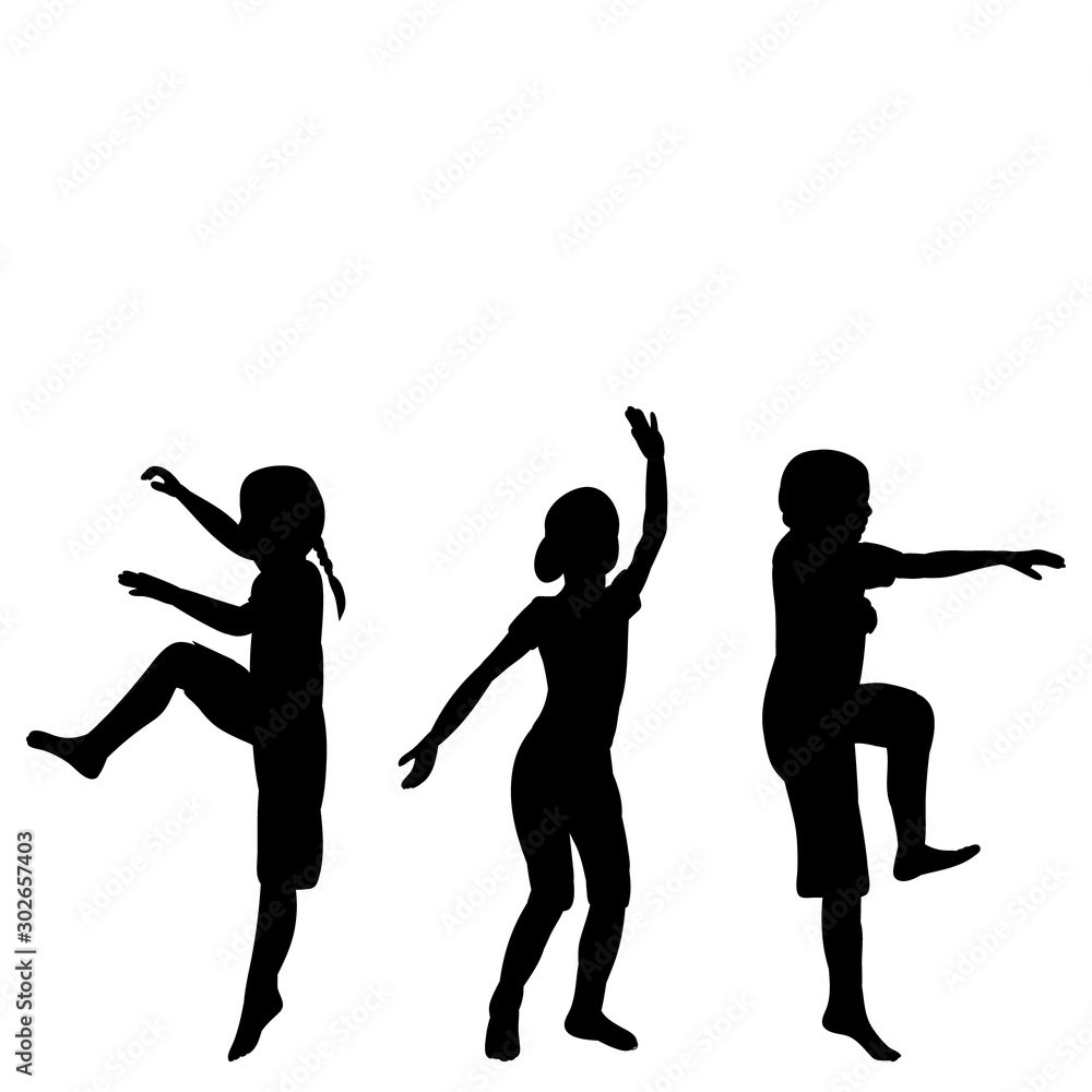 vector, on a white background, black silhouette of a girl dancing, set