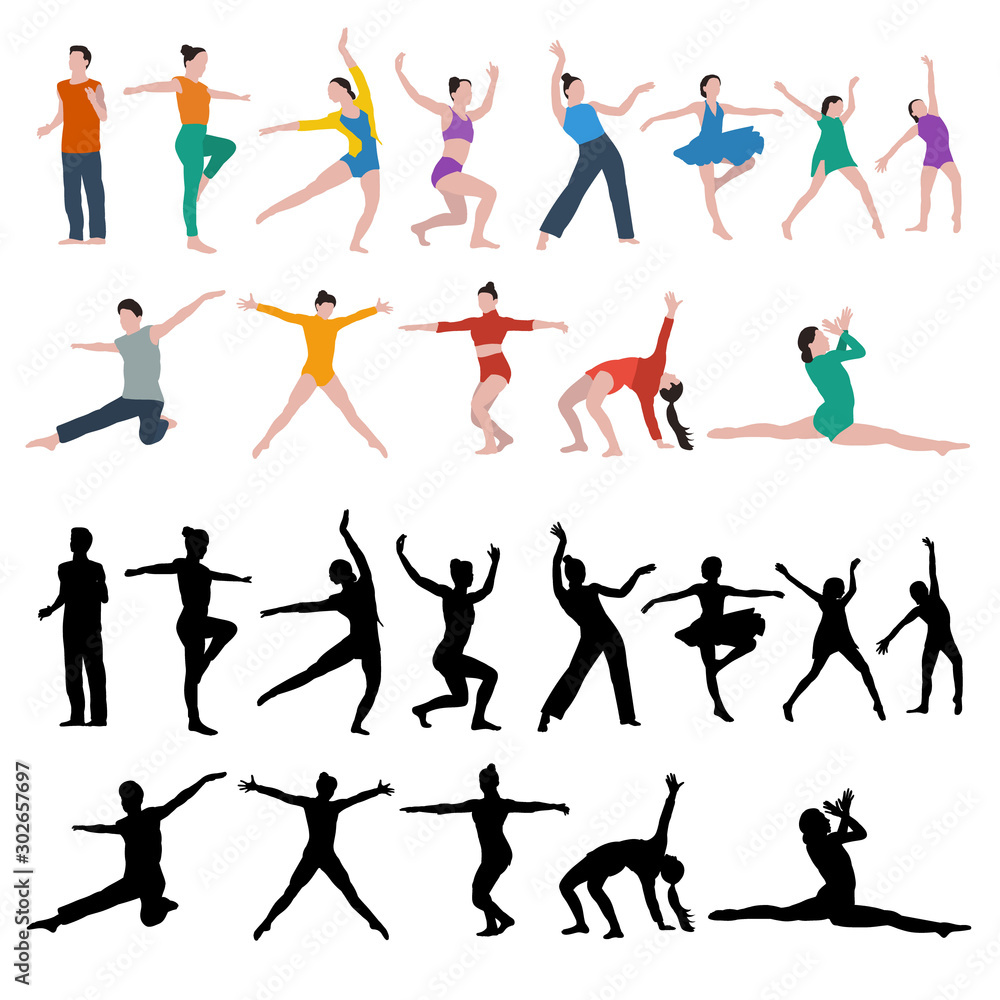 vector, on a white background, dancing girls, flat style, set, collection vector, on a white background, dancing girls, flat style, set, collection
