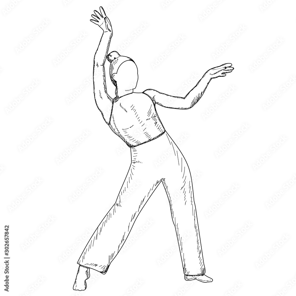 Fototapeta premium white background, sketch with lines, dancing girl, dance