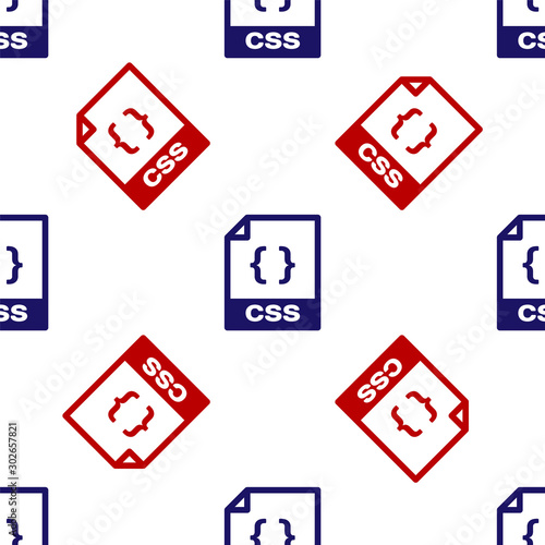 Blue and red CSS file document. Download css button icon isolated seamless pattern on white background. CSS file symbol. Vector Illustration