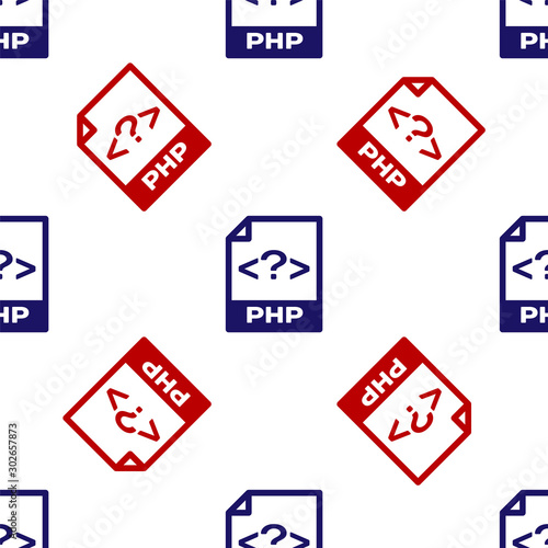 Blue and red PHP file document. Download php button icon isolated seamless pattern on white background. PHP file symbol. Vector Illustration