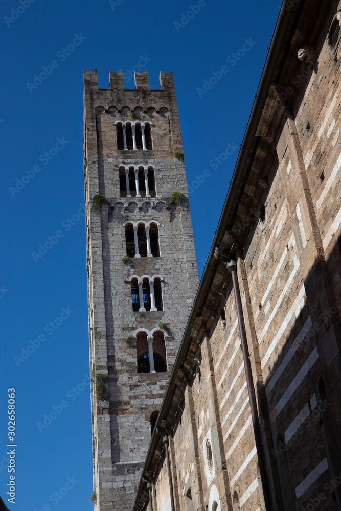 Lucca Tuscany Italy. City wall. San frediano church