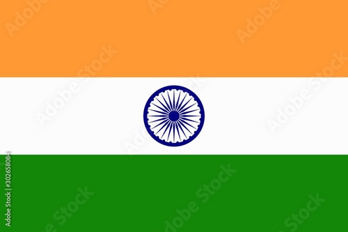 National symbol. Orange white green of Indian realistic flag. Vector illustration.