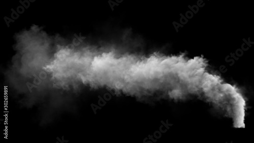 White smoke pollution isolated on black background. 3d renderings.