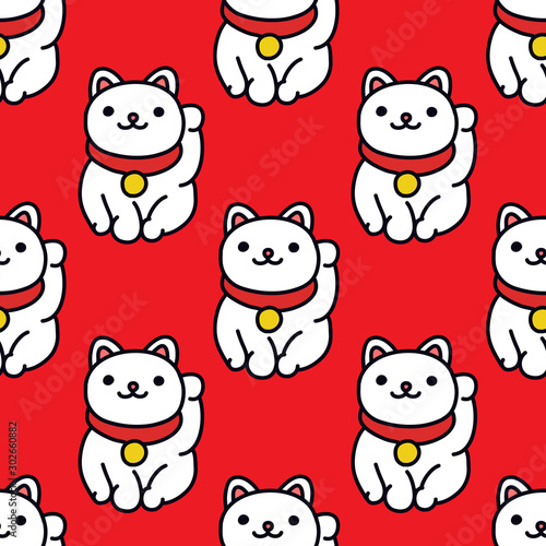 maneki neko seamless doodle pattern, vector illustration
