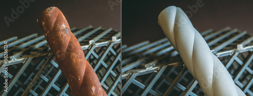 Photos Steel tube before and after sandblasting