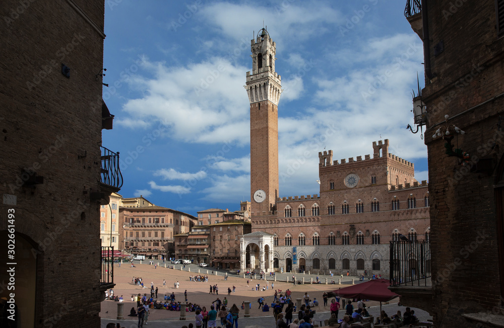 Siena Italy. Dom. Mangia Tower. Piazza del Campo Tuscany
