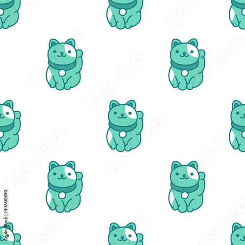 maneki neko seamless doodle pattern, vector illustration