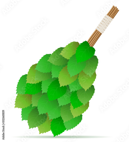 broom made of birch branches for a bath or sauna vector illustration