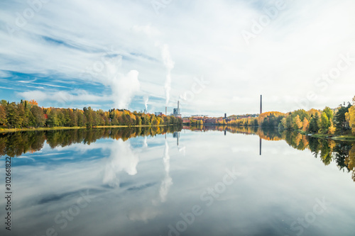 Kouvola, Finland - 9 October 2019: Upm factory in Kuusankoski. © Elena Noeva