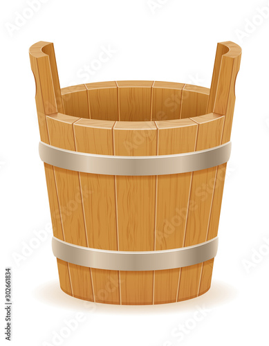 wooden bucket with wood texture old retro vintage vector illustration