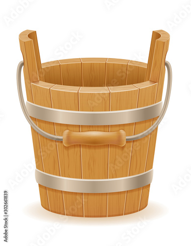 wooden bucket with wood texture old retro vintage vector illustration
