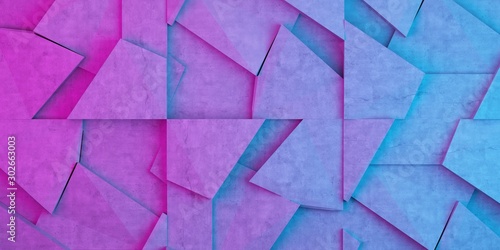 concrete wall with geometric shapes in pink blue
