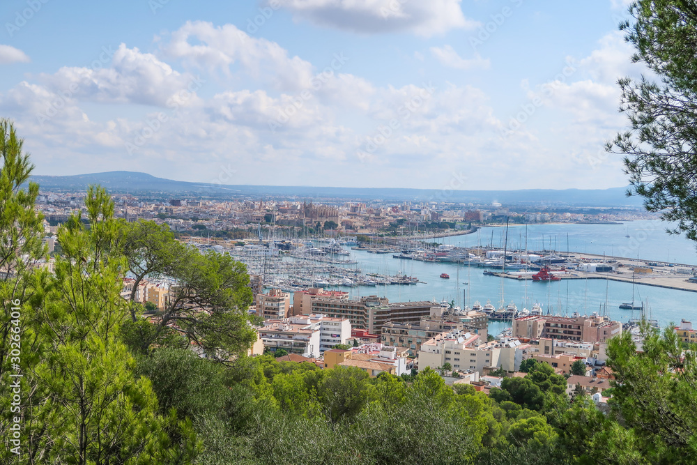 View of the bay with yachts in Palma de Mallorca