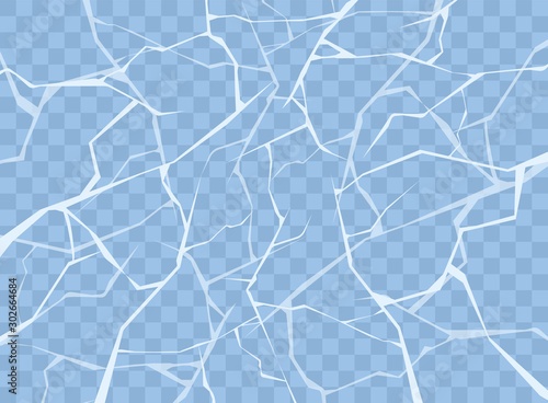 Ice crack. The texture of a frosty ice rink for ice skating with the scratches, grunge. Vector illustration isolated on transparent background.