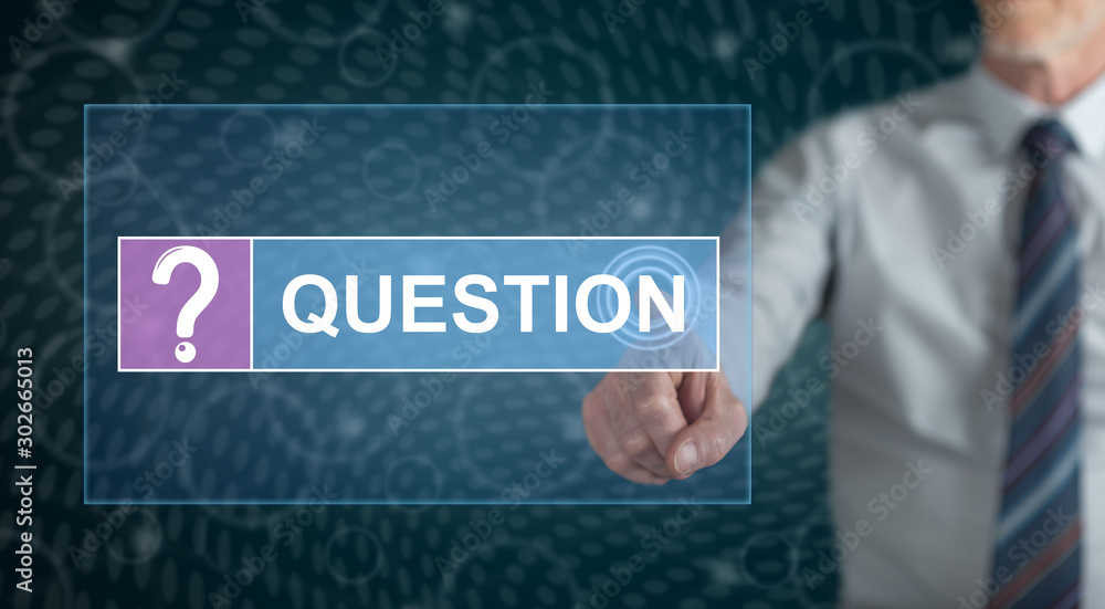 Man touching a question concept Man touching a question concept