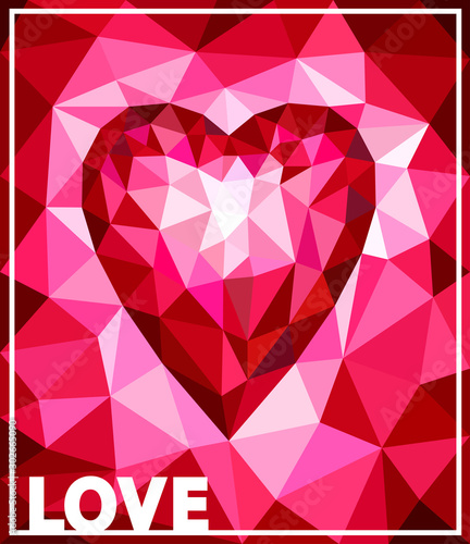 Greeting card for Valentine's day in geometry style, red and pink colors